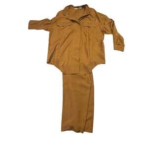 Apart 100% Silk 2-Piece Studded Shirt and Pants Set Tan Brown Size XL